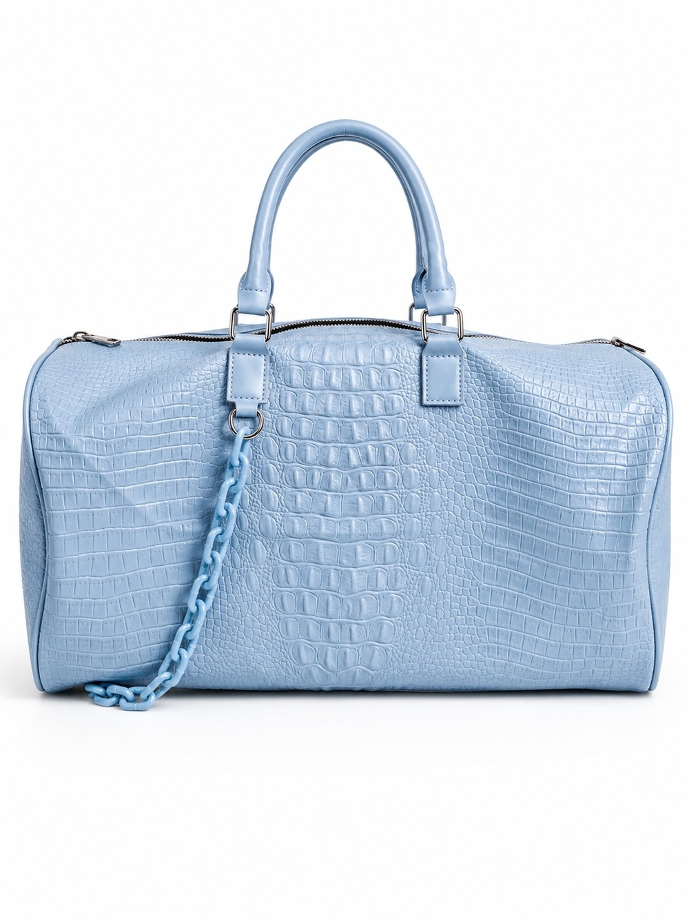 Privata Sky Blue Croc-Embossed Vegan Leather Satchel
